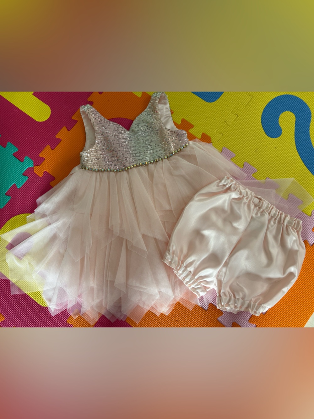 Sequin Tulle Dress with Bloomers - Light Pink